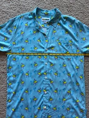 Tipsy Elves Aqua Tacosaurus Tropical Print Short Sleeve Button Down Shirt